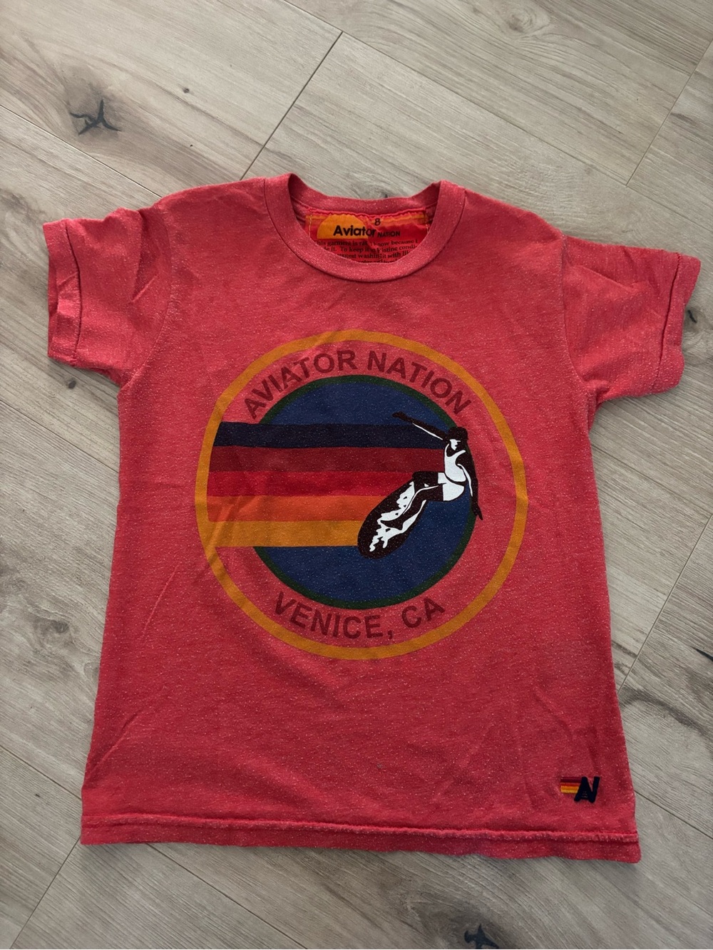 Aviator Nation Kids Red Venice CA Graphic Tee with Retro Stripes